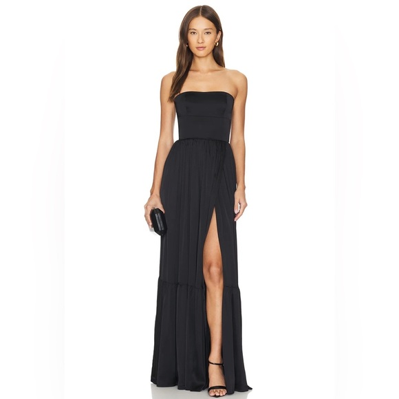 NWT Lovers and Friends  Brylee Gown in Black Strapless Satin Maxi Dress - XS - Picture 2 of 14